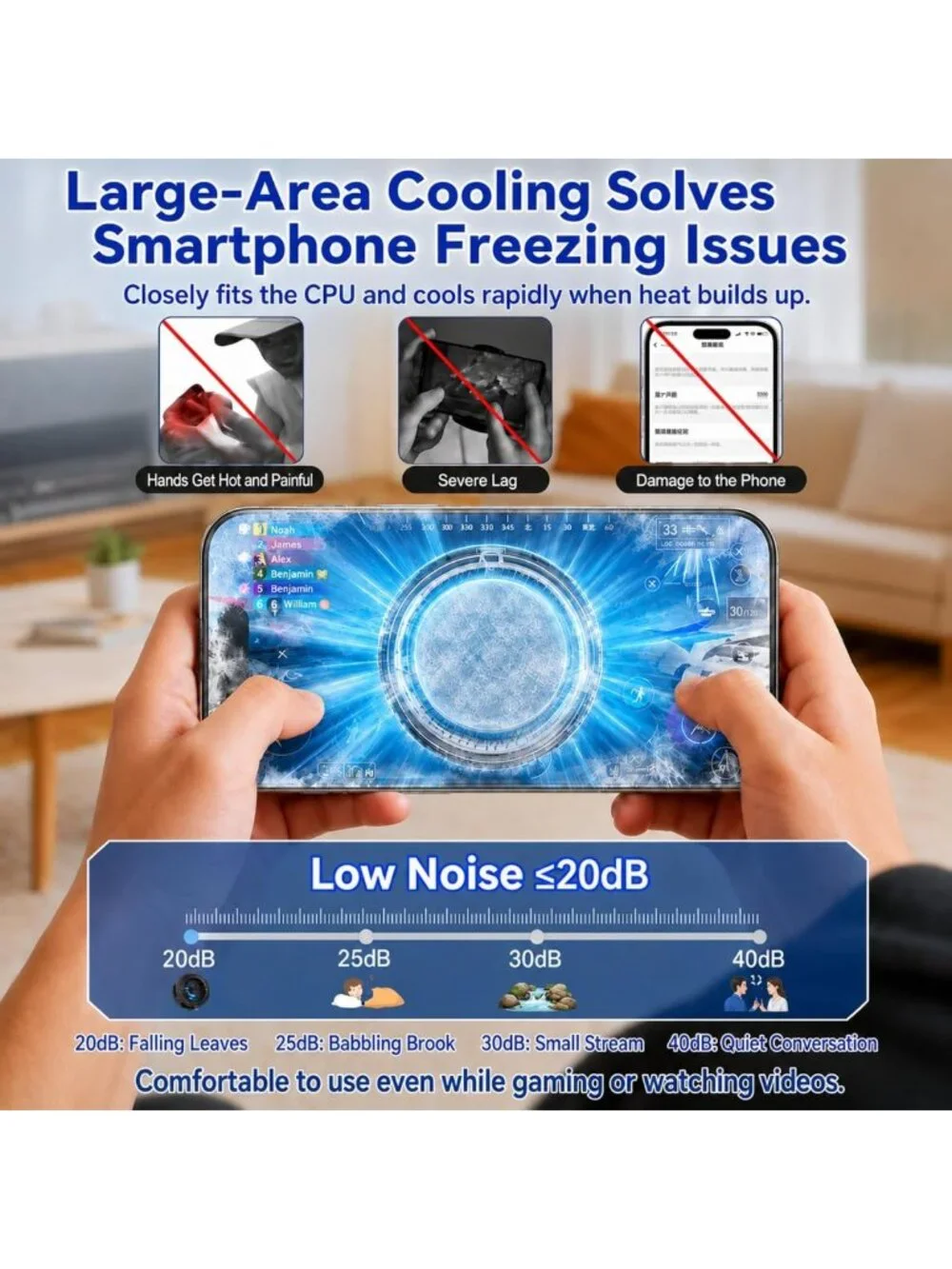Magnetic Phone Cooler & 15W Fast Wireless Charger with RGB LED Light